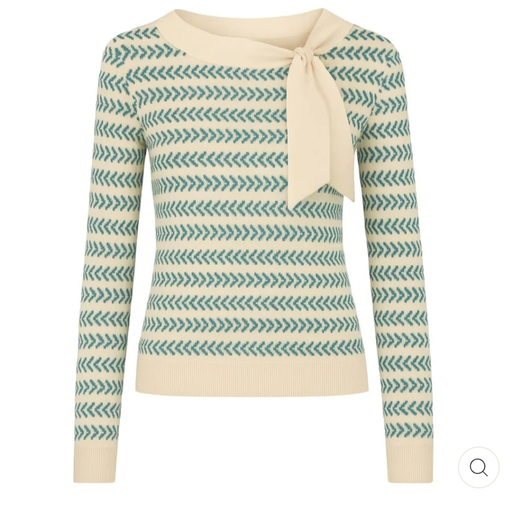 Cream and Green Patterned Women's Sweater